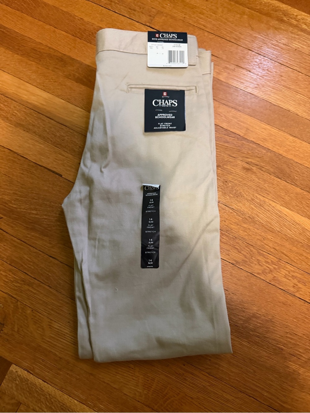 Chaps Boy’s slim fit Tan Khaki Flat-Front Stretch Chinos size 14